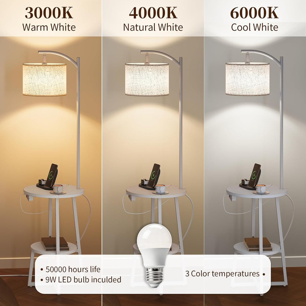 Yoobure Floor Lamp with Table - Round Night Stand with Charging Station