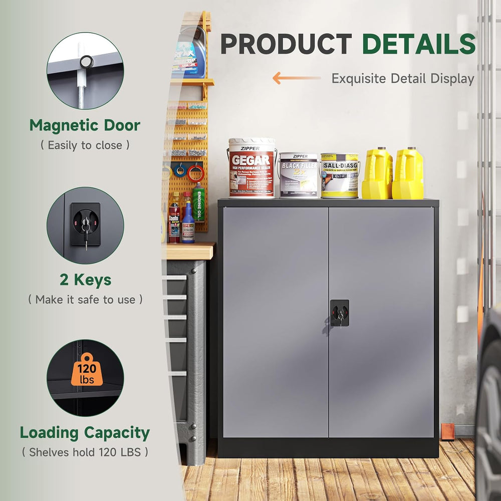 Letaya Metal Storage Cabinets with Lock Door,2 Adjustable Shelves Organizer S...