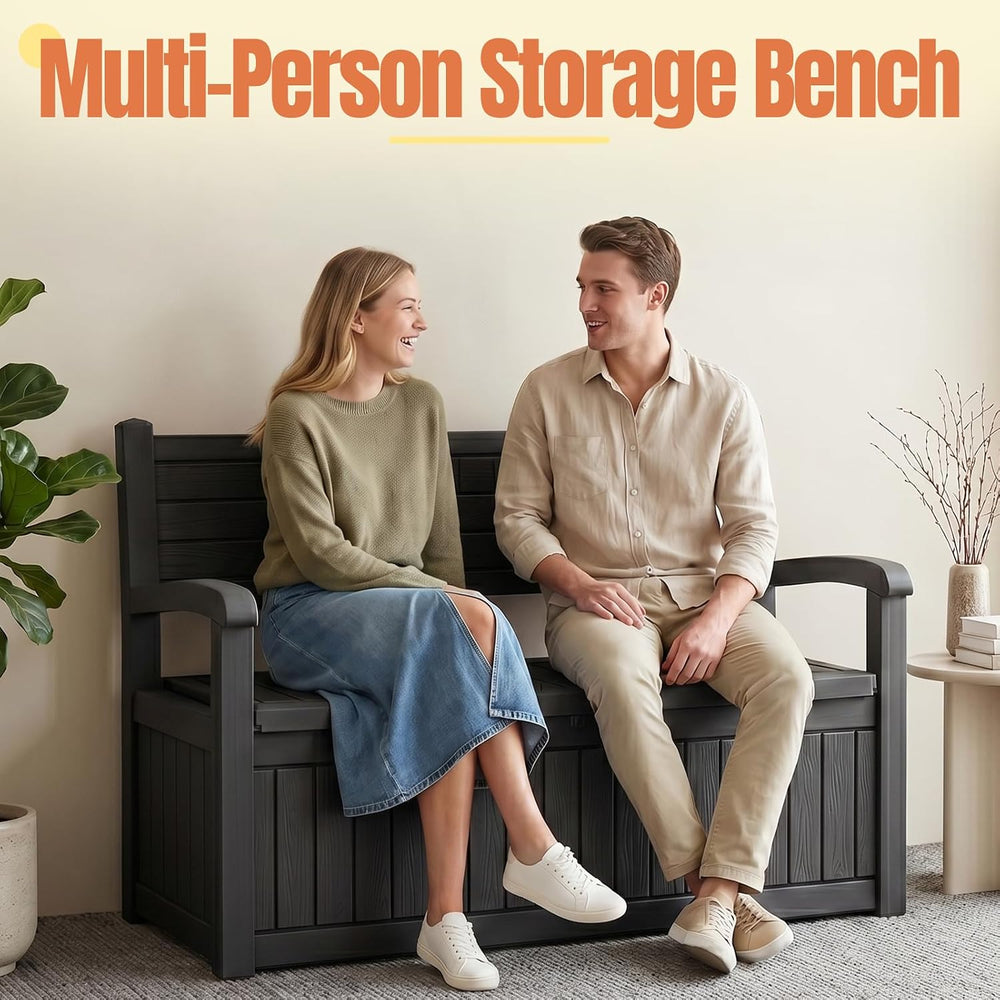 Storage Bench Outdoor Deck Box, 120 Gallon Lockable Patio Furniture
