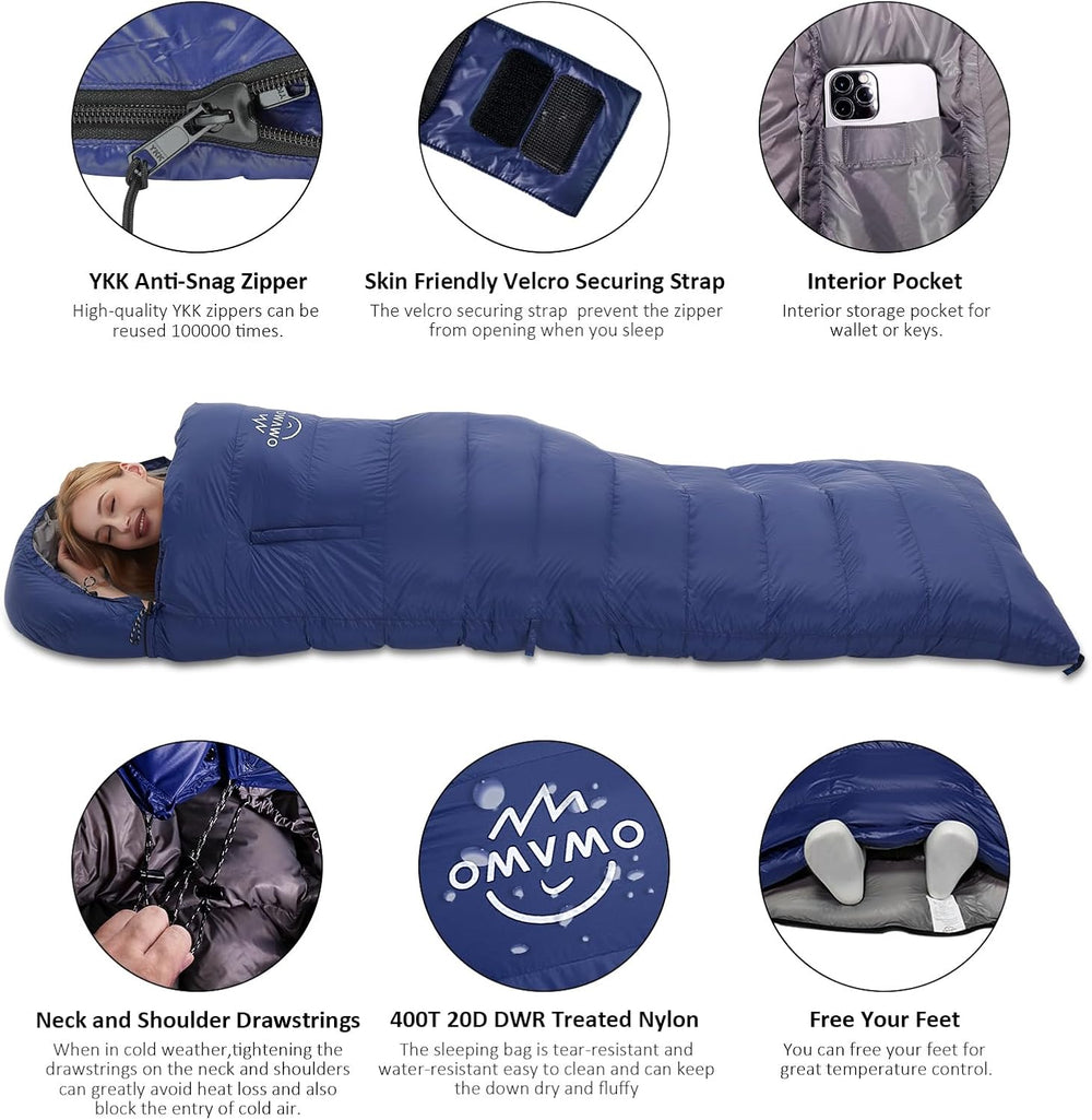 Rectangular Down Sleeping Bag for Adults Camping Hike with Arm Holes