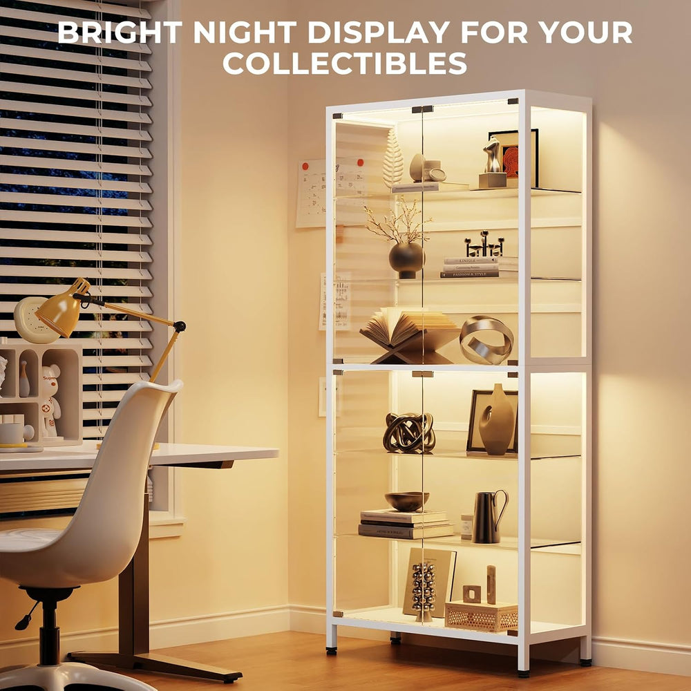 71.2" 6-Tier Display Cabinet with Glass Doors for Collectibles, White