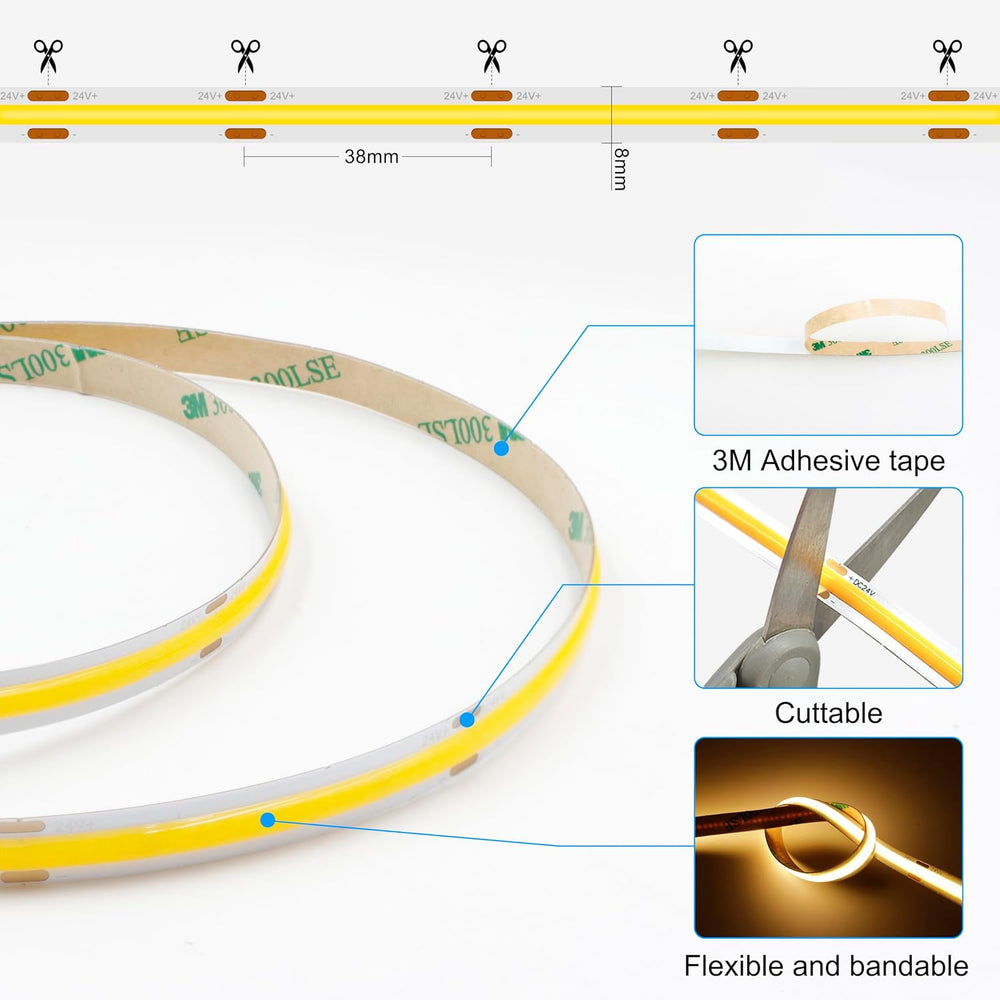 AXMOTUT 32.8ft COB LED Strip Light Warm White, High Bright LED Strips with 32...