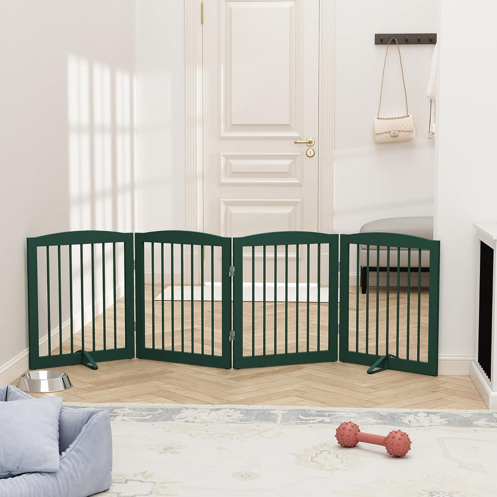 PUPETPO Freestanding Pet Gate for Dogs, Foldable Wooden Dog Gate for House, I...