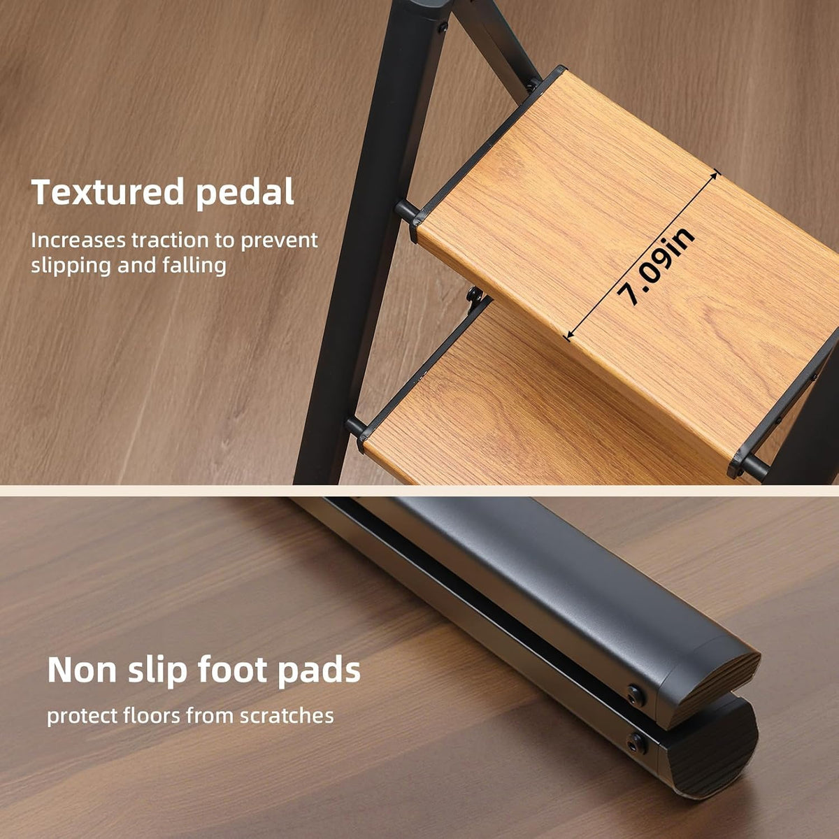 SOLADDER Folding 3 Step Ladder with Handrails,Foldable Step Stool
