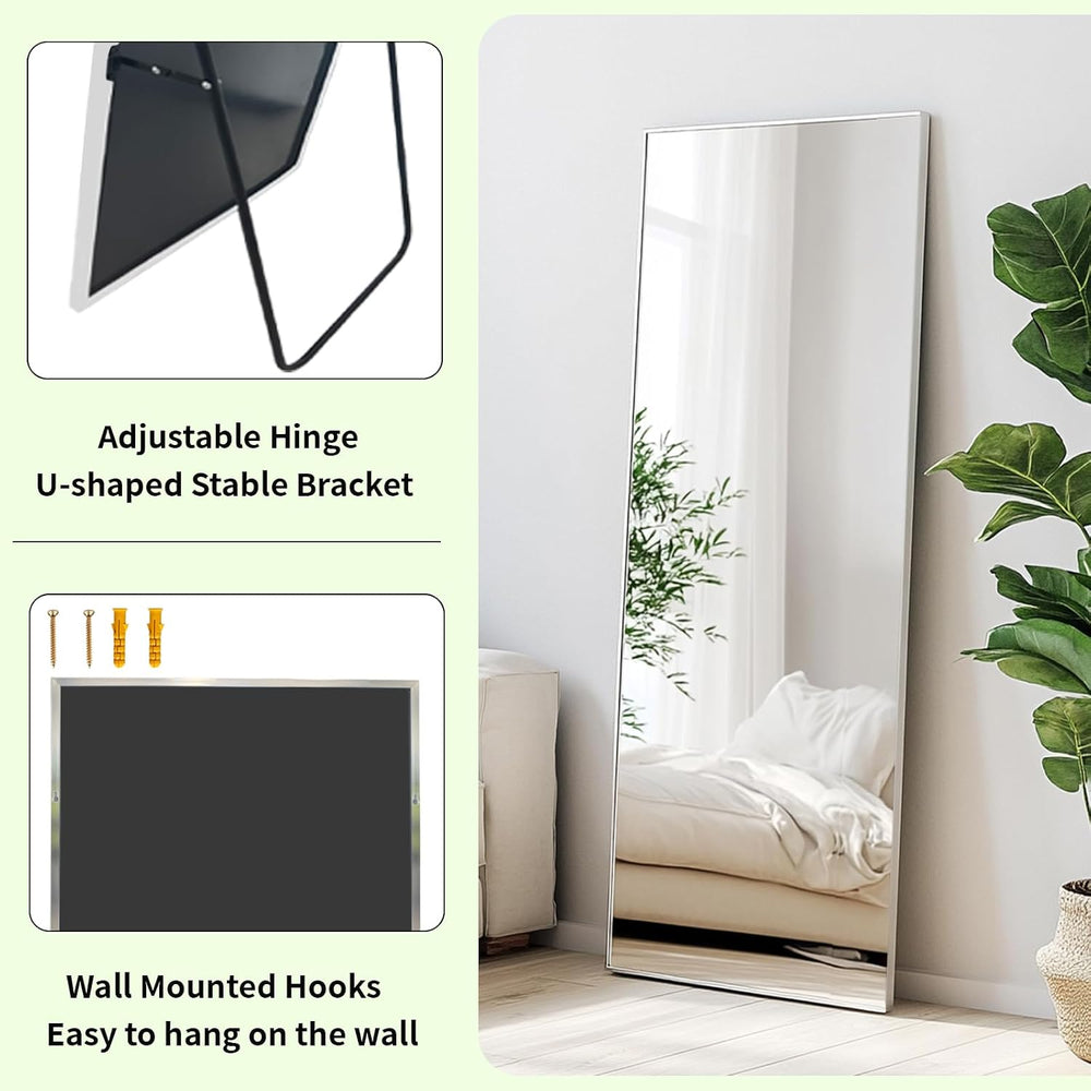 Sunniry Full Body Mirror 56x16 inch, Silver Floor Length Mirror,Metal Frame