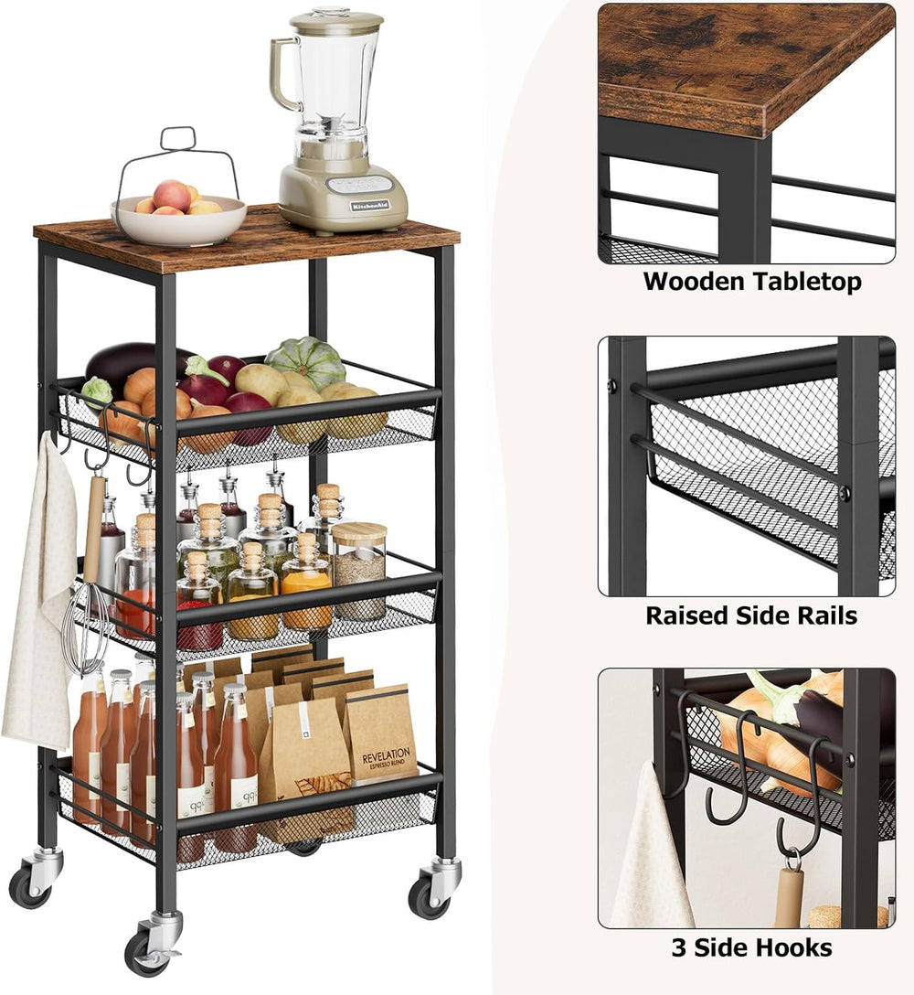 Homleke 4-Tier Rolling Kitchen Storage Cart, Fruit Vegetable Basket