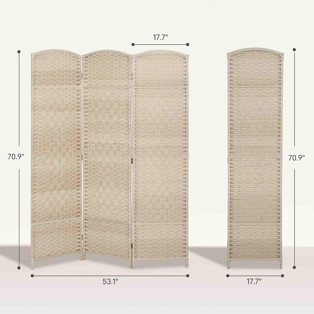 HOMCOM 3 Panel Room Divider 6 Ft Privacy Screen Hand-Woven Washed Oak