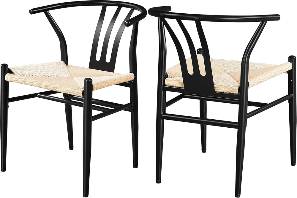 Topeakmart 2Pcs Dining Chairs Metal Legs Armchairs Black