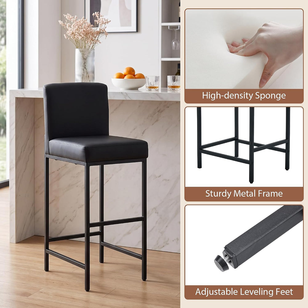 30 Inch Bar Height Bar Stools with Back Set of 6, Black
