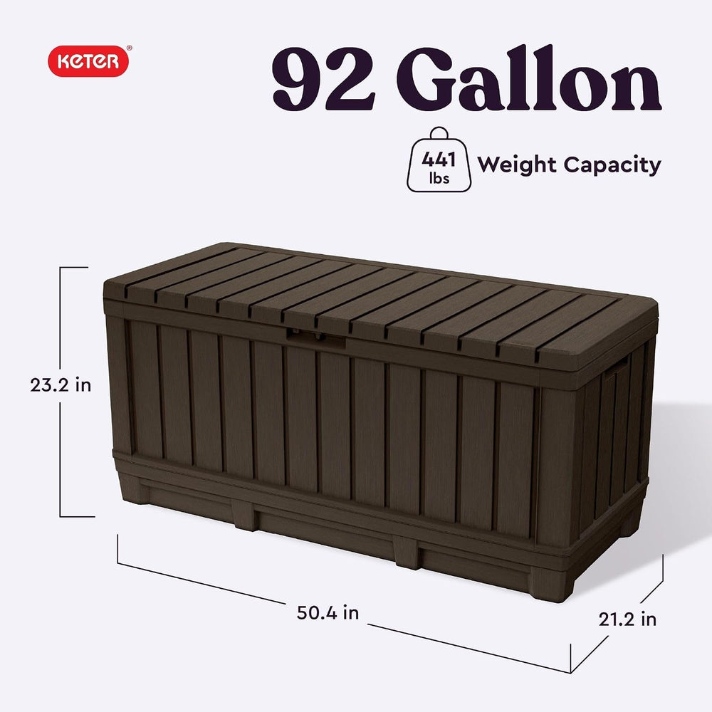 Keter Kentwood 92 Gal Outdoor Storage Box for Patio and Pool Accessories
