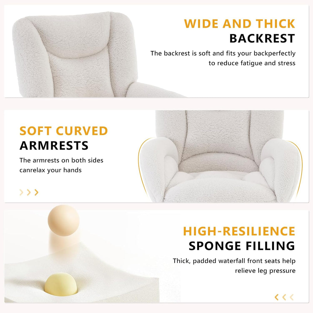 FOXHUNTER Vanity Chair with Wheels 360°Swivel Office Chair Teddy, White