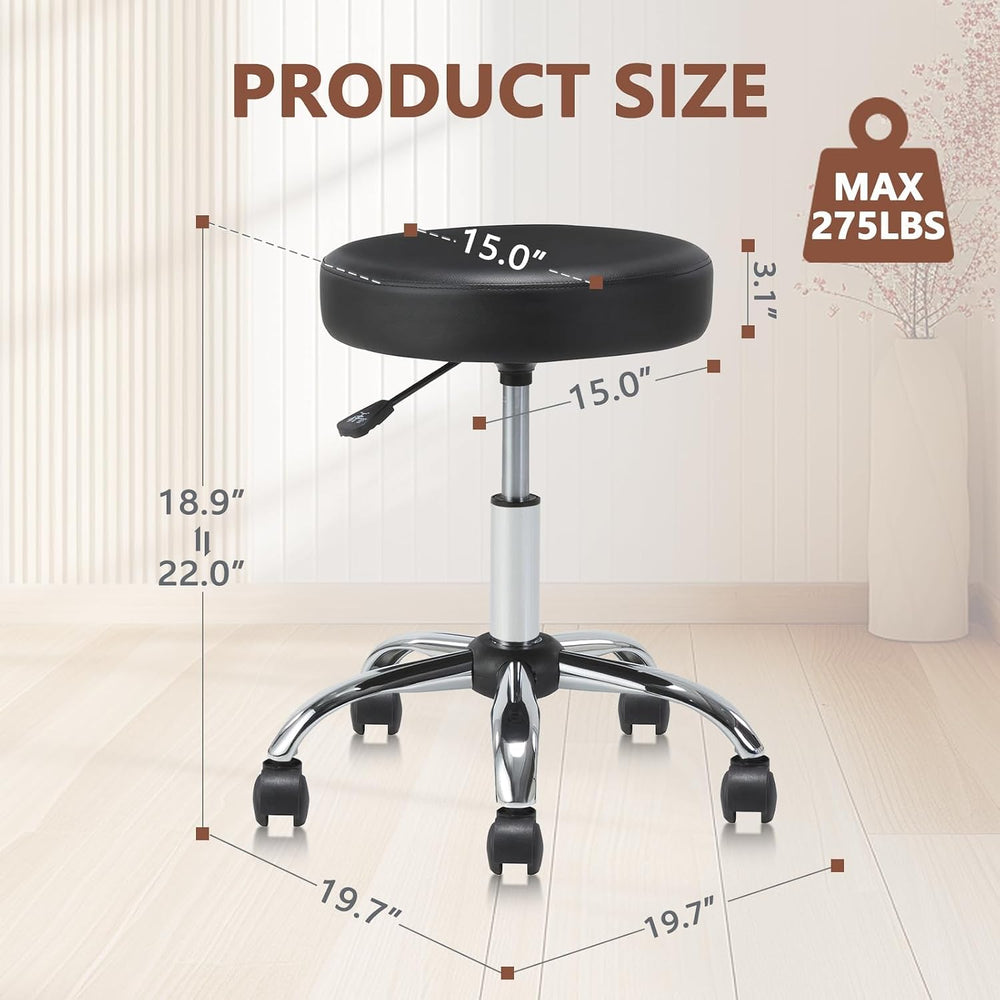 Round Rolling Stool Swivel with Wheels Adjustable Height Seat 19.7"D x 1...