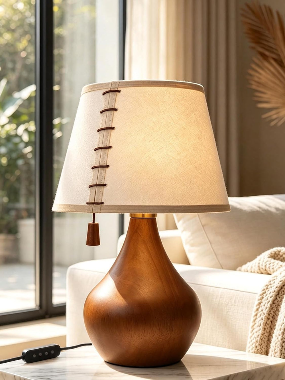 MOFFE Solid Wood Table Lamp for Bedroom with One-Piece Shade