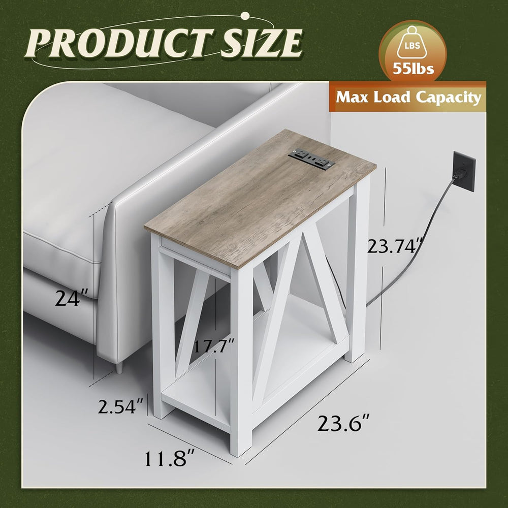 WLIVE Narrow End Table with Charging Station Farmhouse Side Table Slim