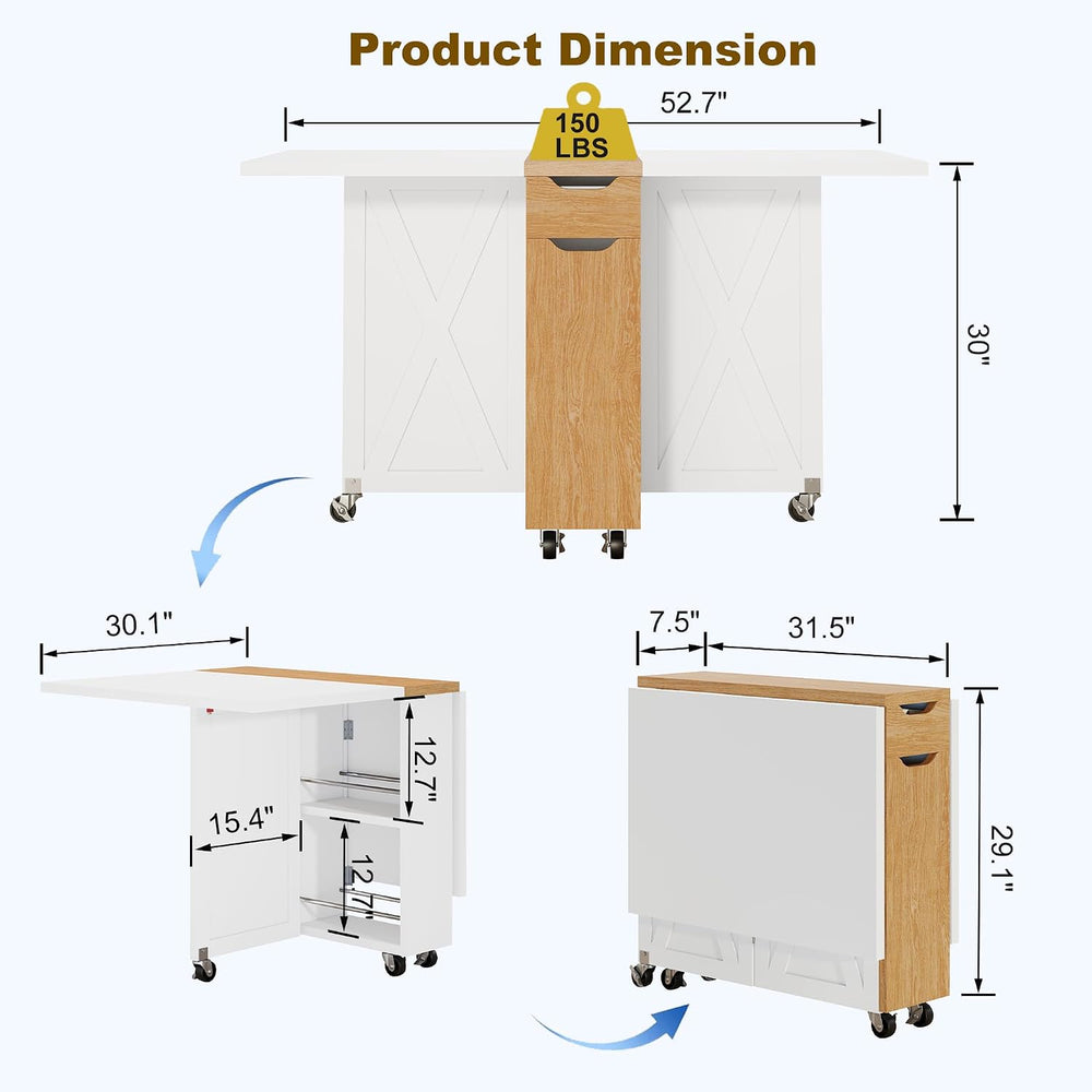 Folding Dining Table for 2-6, Easy Assembly, White+Oak