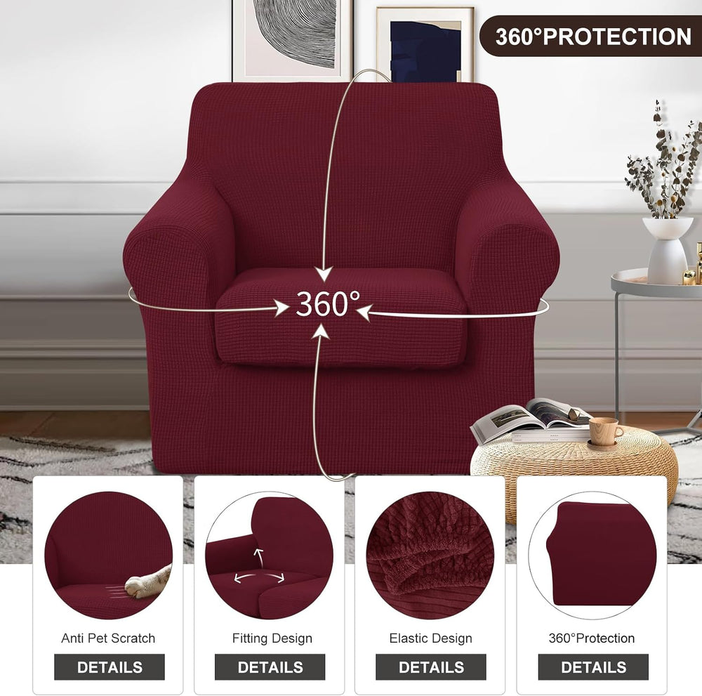 U-NICE HOME 2 Pieces Chair Covers Stretch Chair Slipcover, Burgundy