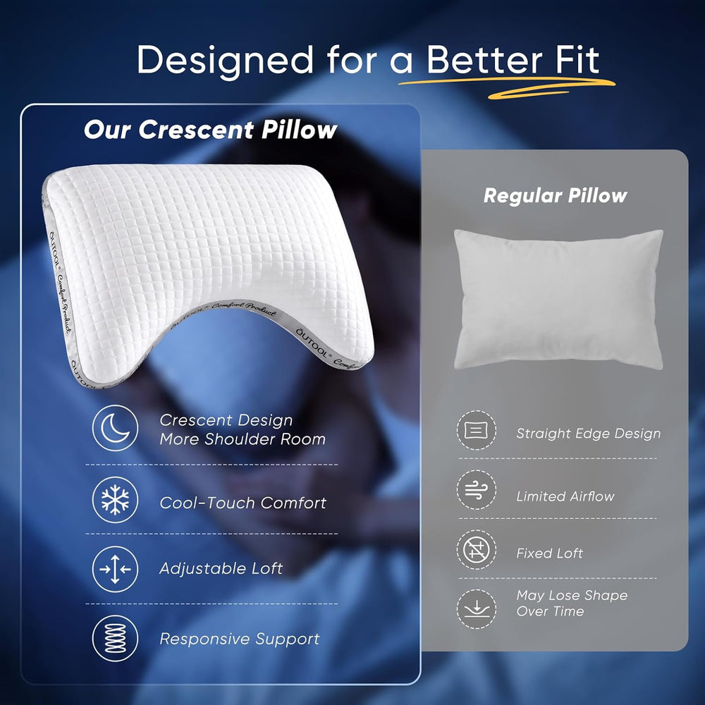 QUTOOL Cooling Crescent Side Sleeper Pillow, Adjustable Loft, Queen Size