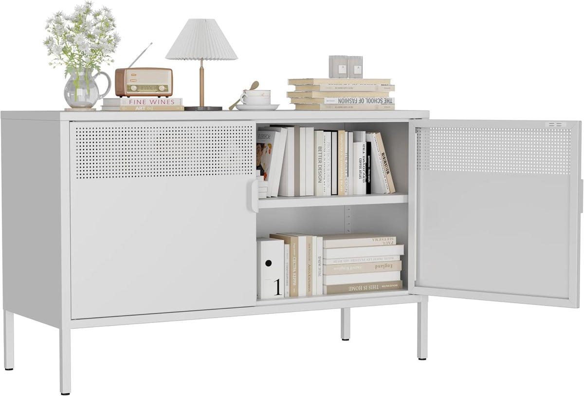 Metal Storage Cabinet with 2 Doors & Adjustable Shelves, White