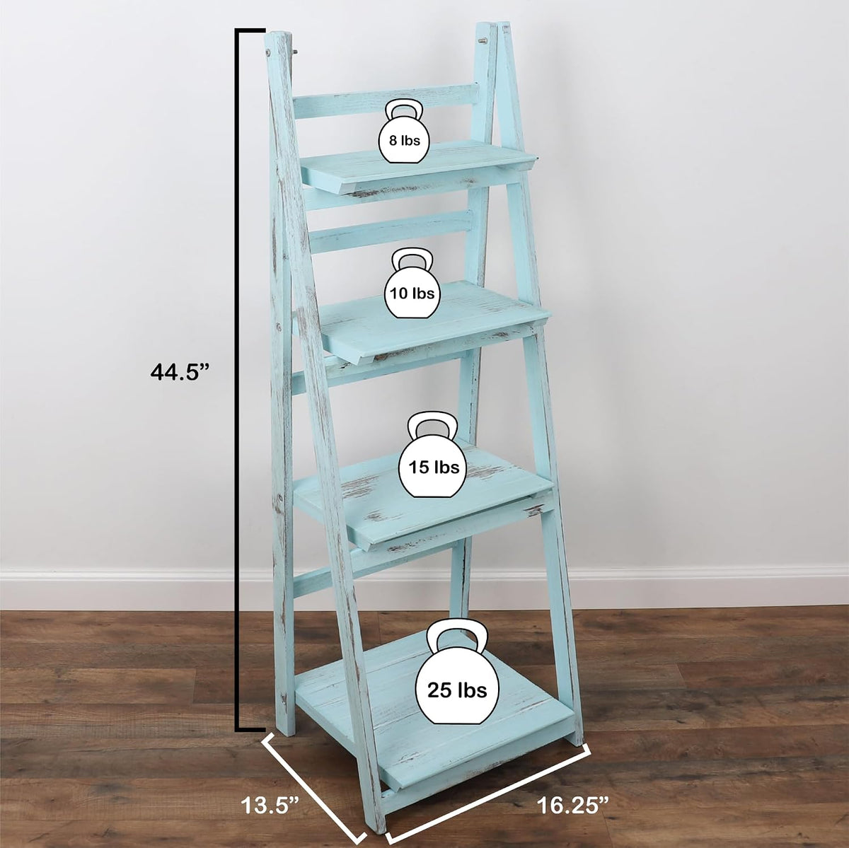 ladder shelf - distressed bookshelf - rustic ladder shown in use
