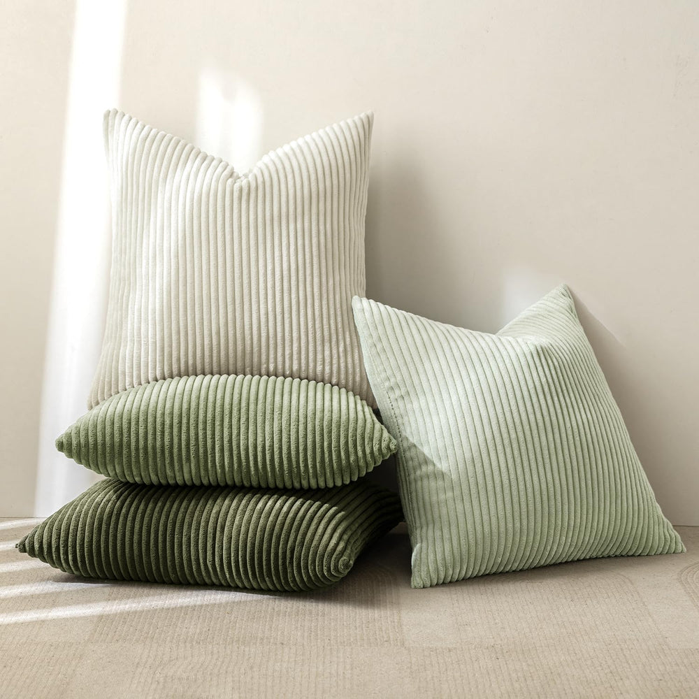 MIULEE Soft Corduroy Decorative Throw Pillow Covers Light Green 20x20