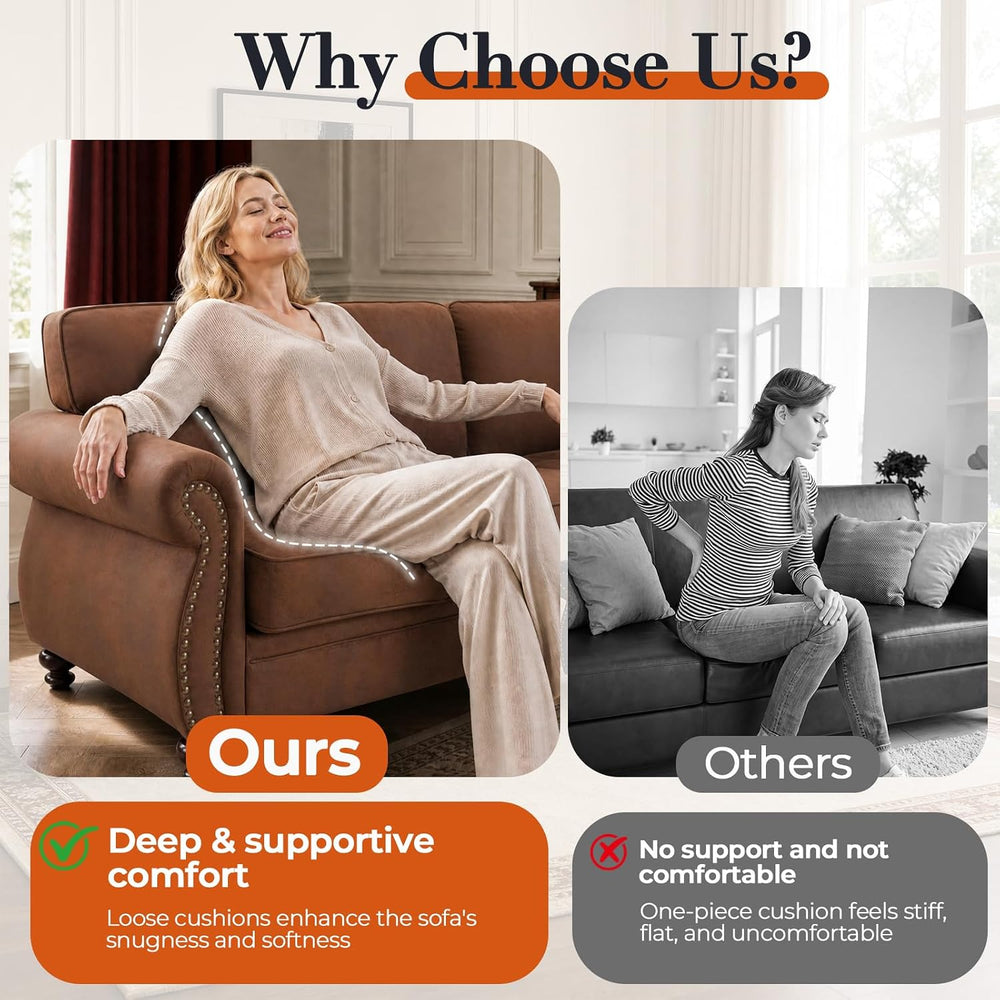 Couchus 2-Piece Sofa Set, 88" 3-Seater, 42" Armchair, Caramel Rust