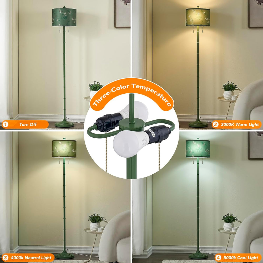 Upgraded 2-Light Mid Century Modern Green Floor Lamp for Living Room