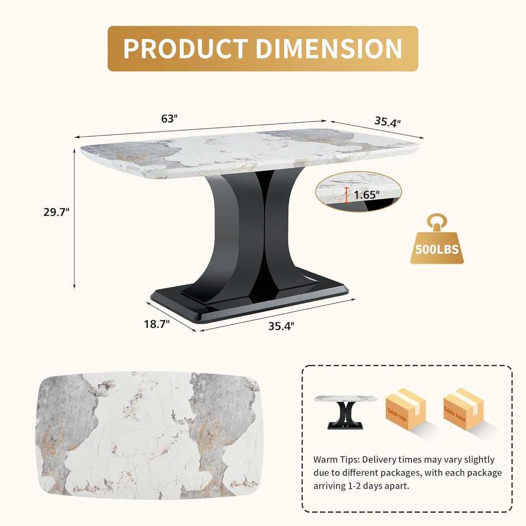 modern dining table set for 6, marble kitchen, close-up detail