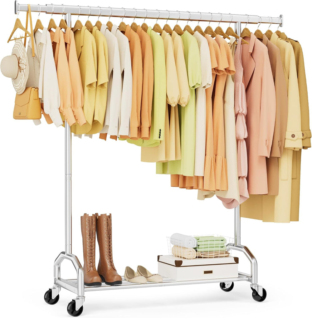 65" Metal Clothes Rack, Heavy Duty Rolling Clothing Rack 380LBS