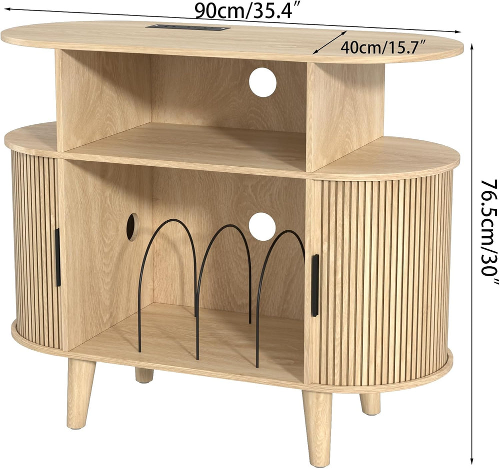 LUVIOHOME Large Round Record Player Stand with Charging Station & USB Ports