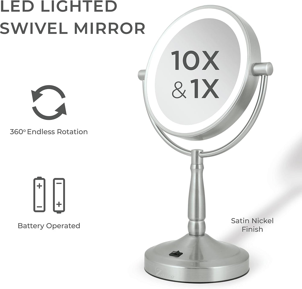 Zadro 9" Round LED Makeup Mirror with Lights and Magnification 5&10X...