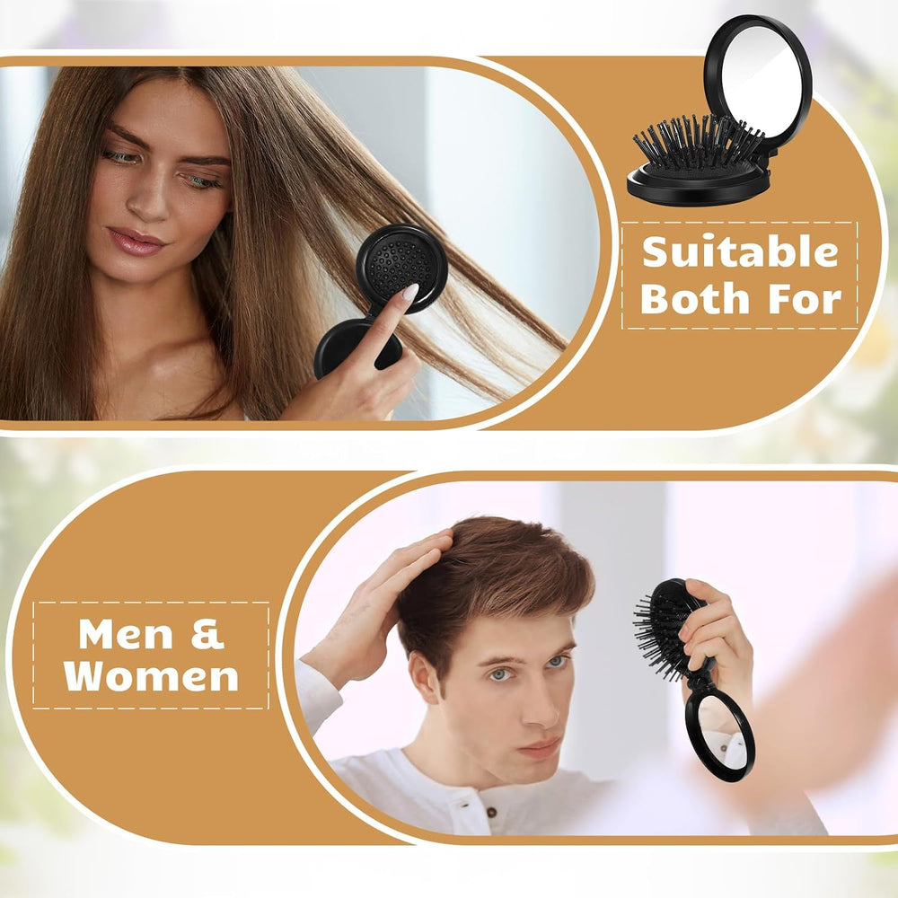 Uiifan 50 Pcs Foldable Mini Travel Hair Brush with Mirror Bulk Compact Comb