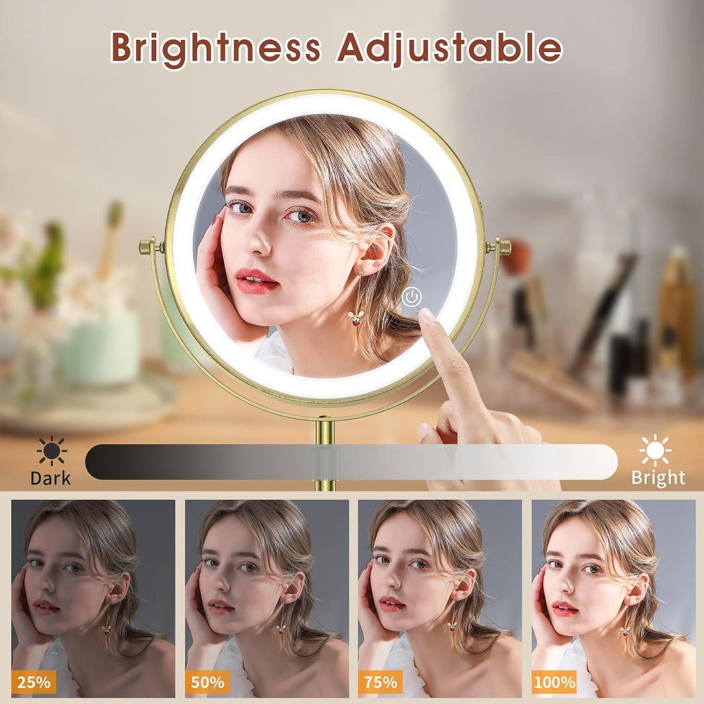 MILPROX Adjustable Height Makeup Mirror with 10X Magnifying & Light, Gold