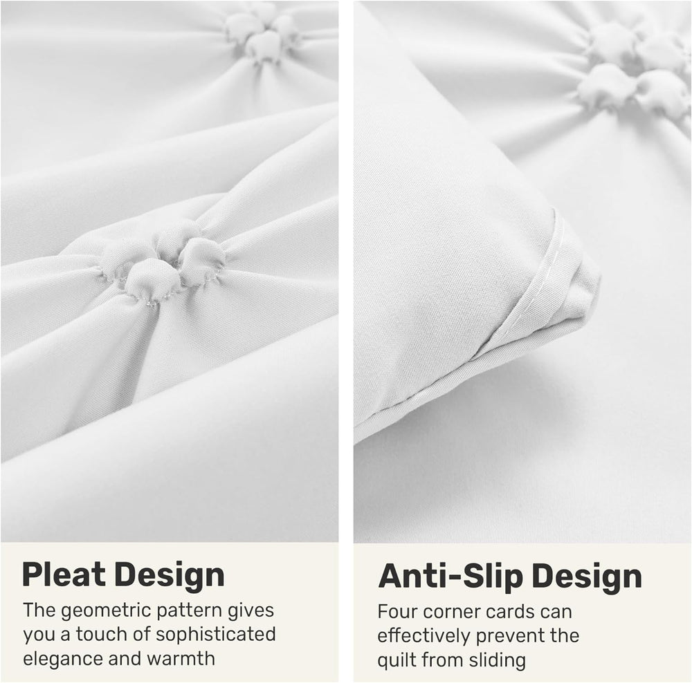 UNIKOME King Size Comforter Set White - Ultra Soft Boho Pintuck Down Alternat...