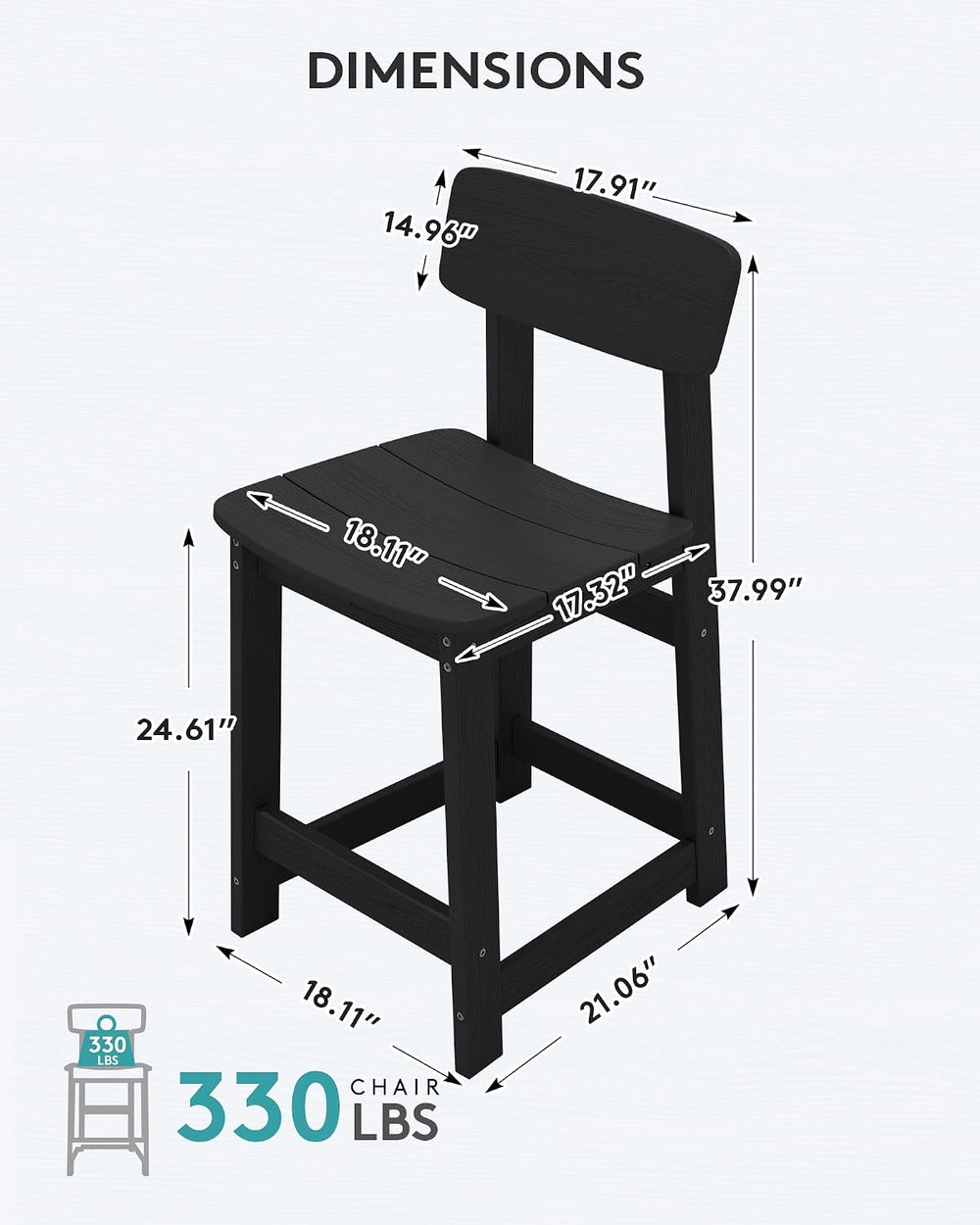 SERWALL Outdoor HDPE Counter-Height Bar Stools Set of 2, Black