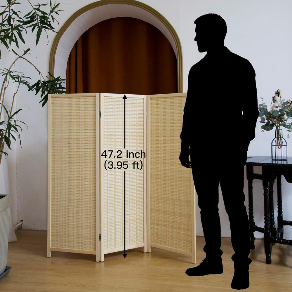 3 Panel Short Panel Divider Screen,3.95 FT Tall Bamboo Room Divider Folding P...
