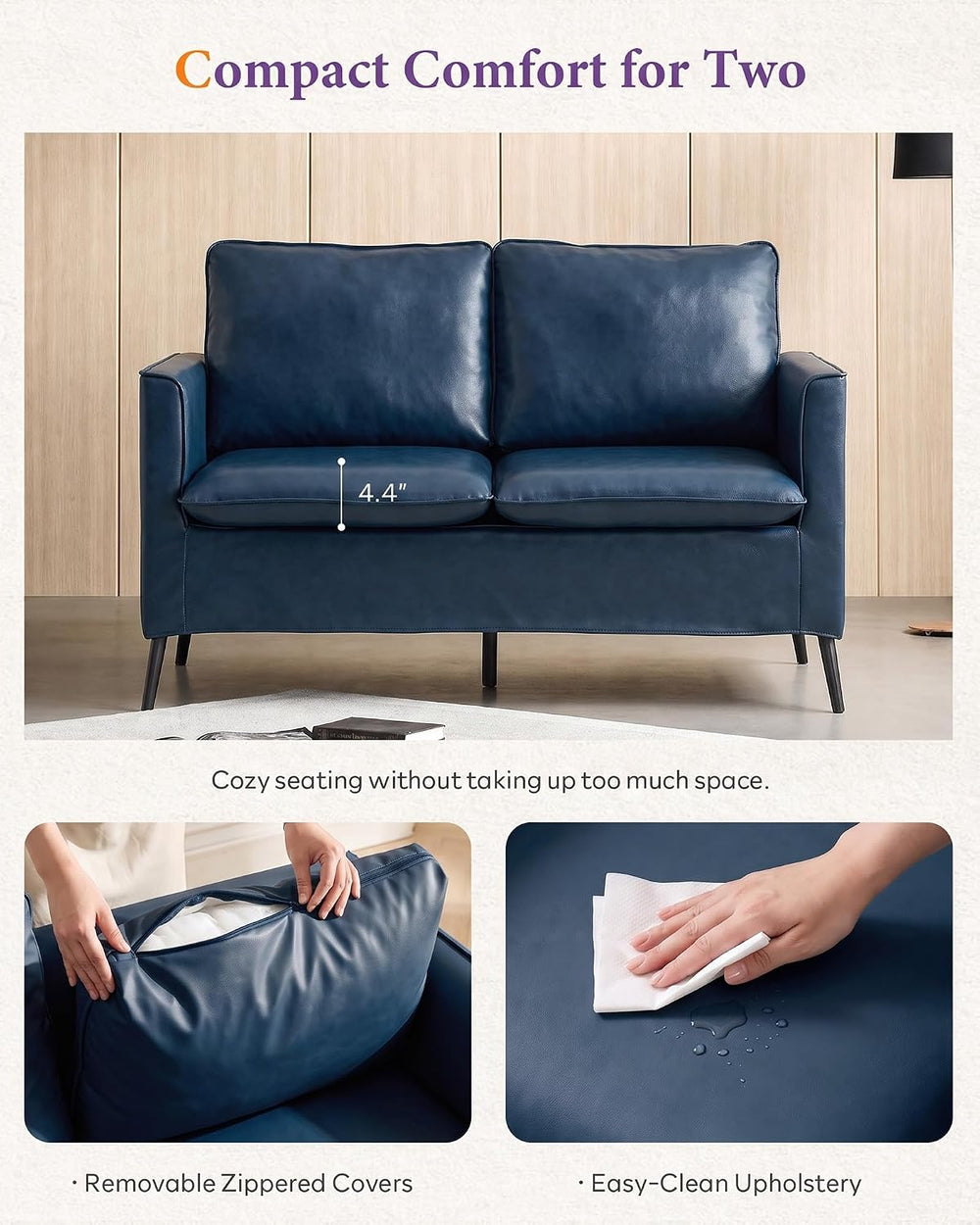TYBOATLE Leather Loveseat Sofa and Accent Chair Set (Blue, 2)