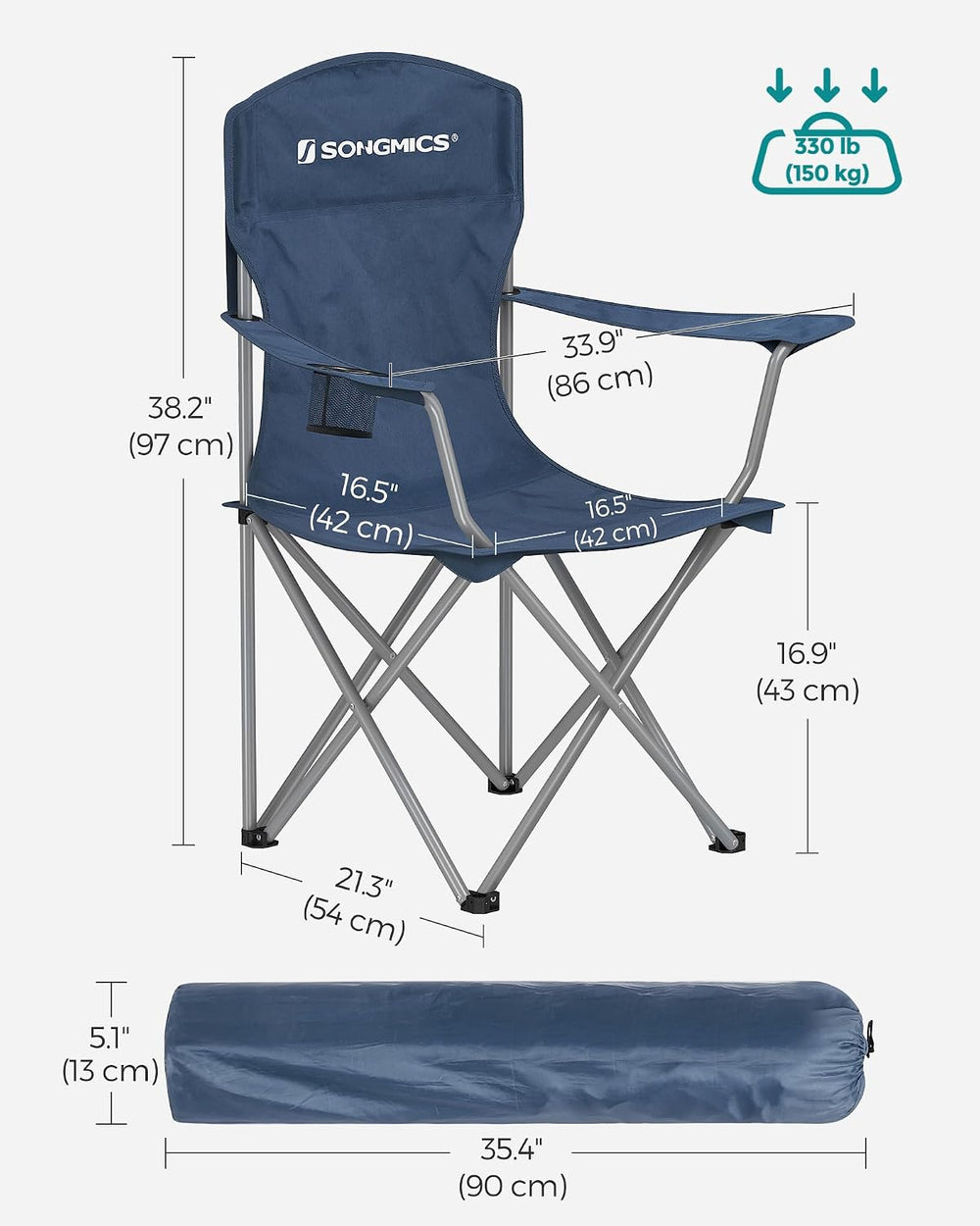 SONGMICS Set of 2 Folding Camping Chairs, Max. Load Capacity 330.7 lb