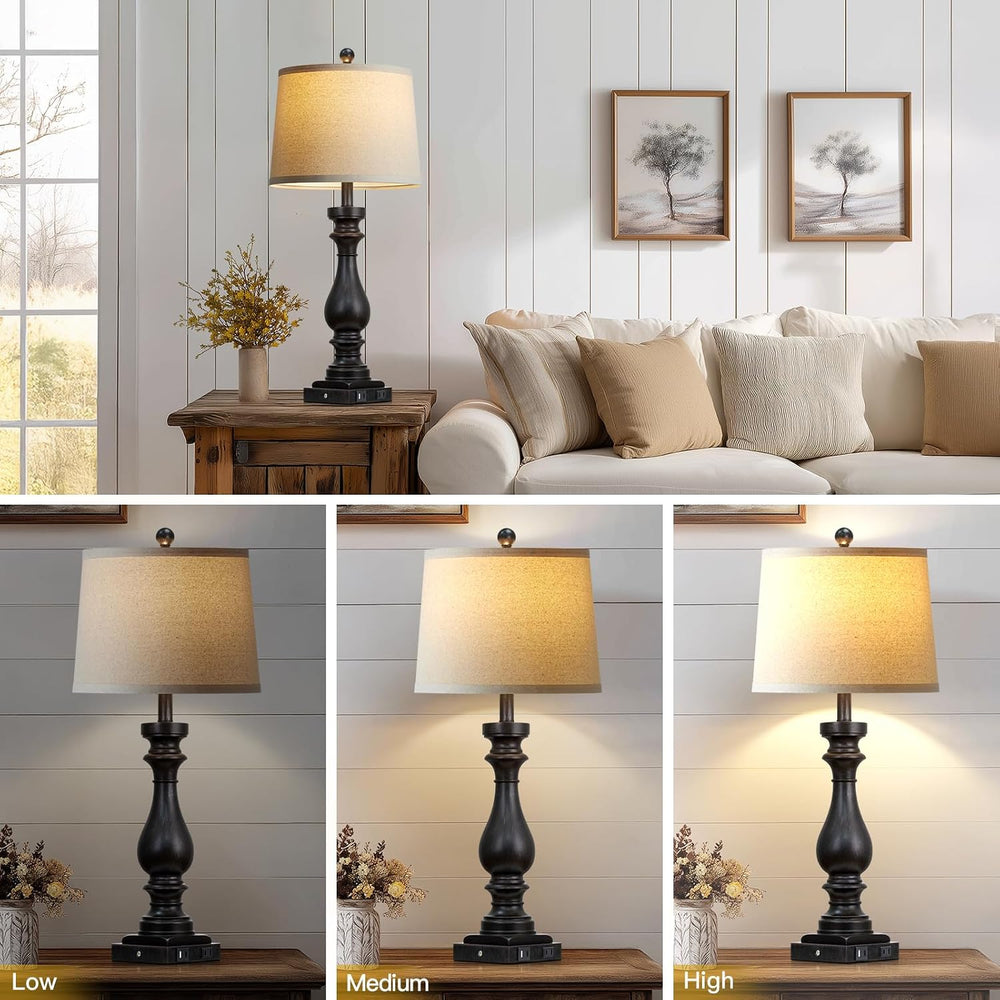 29" Tall Vintage Table Lamps Set of 2,Black Farmhouse Bedside Lamps with...