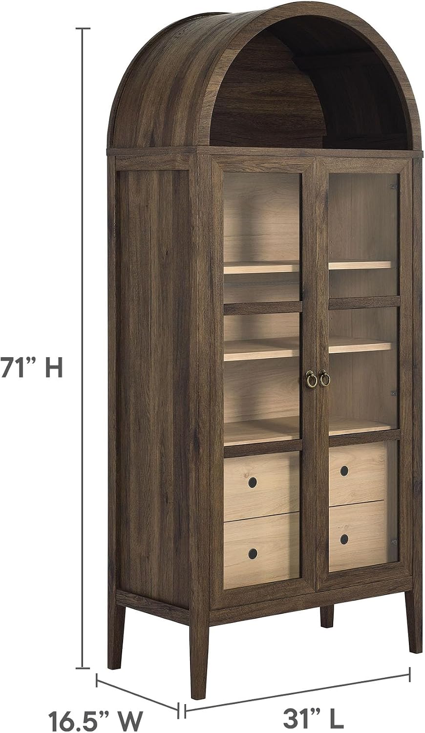 Modway Nolan Modern Farmhouse 71 Inch Tall Arched Storage Display Cabinet in ...