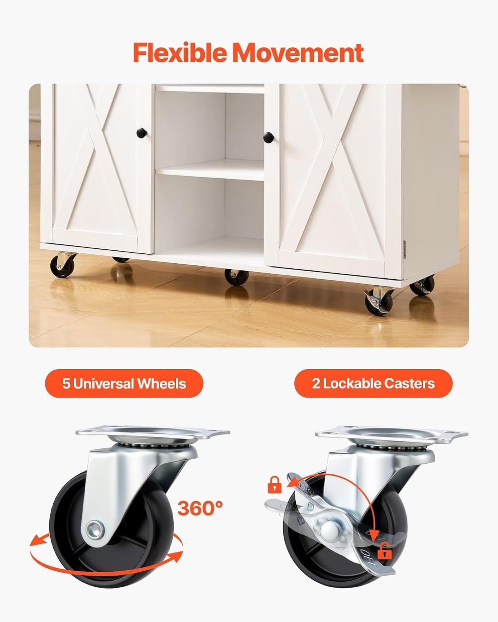 VEVOR Kitchen Island Cart, with Solid Wood Top and Storage Cabinet, Mobile Ro...