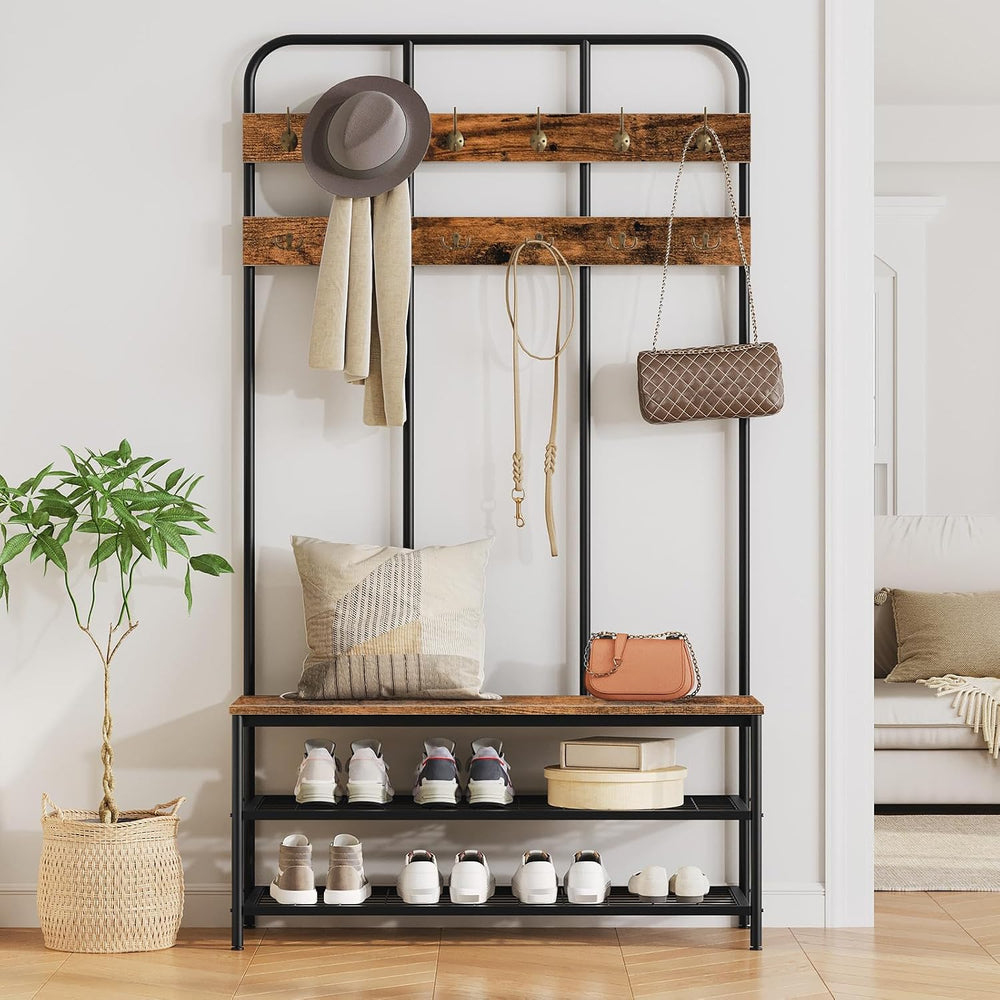 HOOBRO Hall Tree with Bench, Entryway Bench with Coat Rack, Mud Room Rack wit...