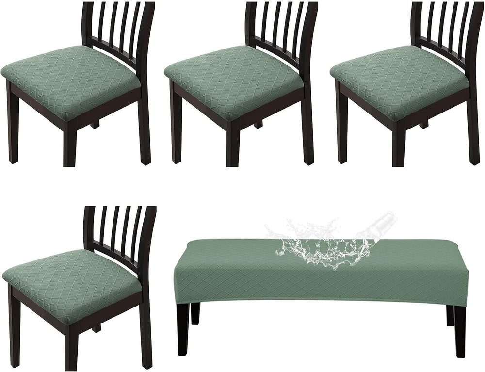 CALBODE 5Pcs Waterproof Seat Cover Set for Dining Chair & Bench,Sage Green