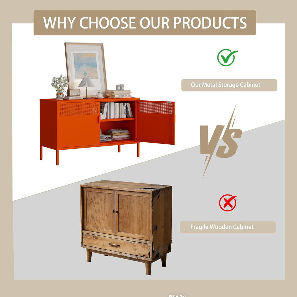 Metal Storage Cabinet with 2 Doors & Adjustable Shelves, Orange