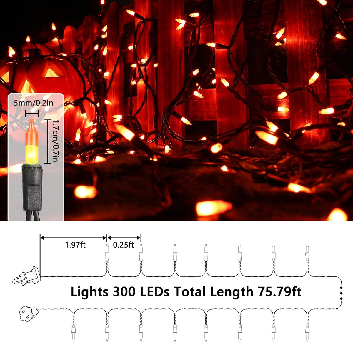 Toodour Candy Corn Halloween Lights, 75ft 300 Count Incandescent Lights