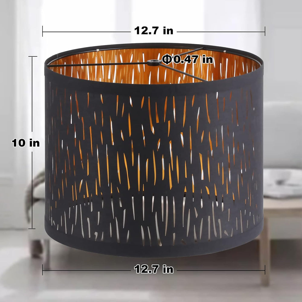 Black Lampshades Set of 2, Drum Lamp shade with Hollow-carved Design