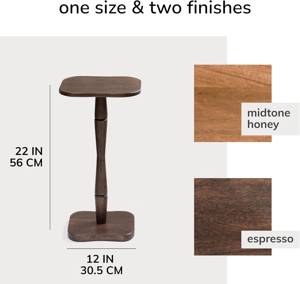 MH London Destiny Drink Table - 22" High Solid Mango Wood Pedestal Side Table - Minimalist Handmade Espresso Accent Table for Small Spaces