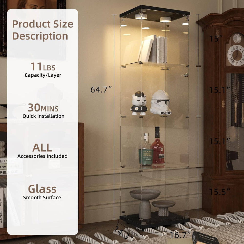 Beauty4U Glass Display Cabinet with 13-Color LED, 4-Tier Curio Cabinet