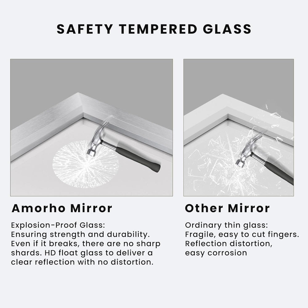 Amorho Bathroom Mirror for Wall 24x36 Inch, Brushed Silver Metal Framed