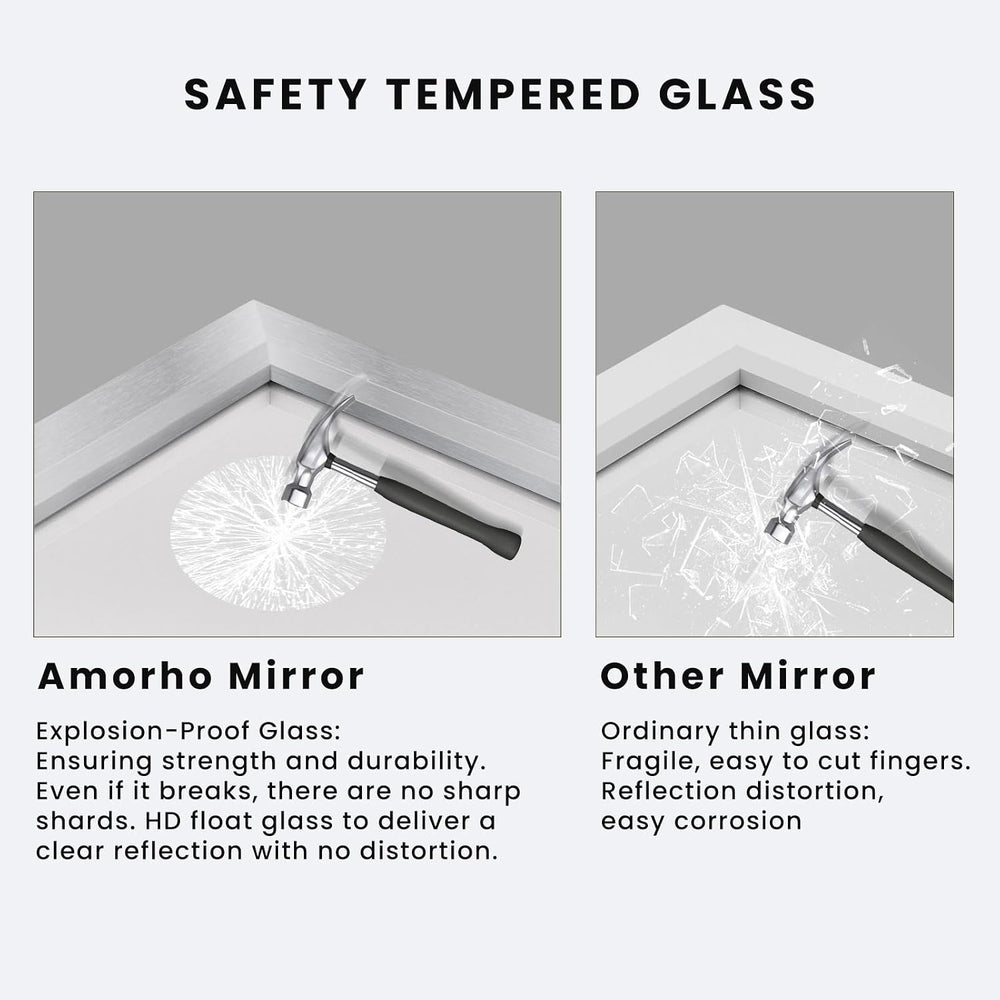 Amorho Bathroom Mirror for Wall 24x30 Inch, Brushed Silver Metal Framed