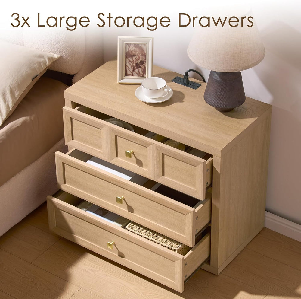 3 Drawers Nightstand Set of 2 W/Charging Station, 30.7" W King Size Beds...